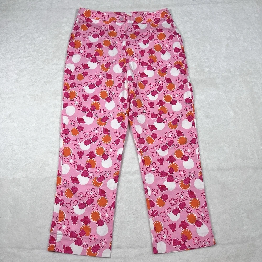Lilly Pulitzer Women Vintage Ladybug Floral Capri Pants Size 2 Y2K Sporty & Rich